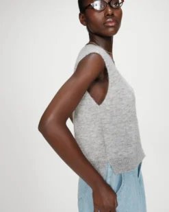 Cardigan sans manches boutonné col V gris Nars