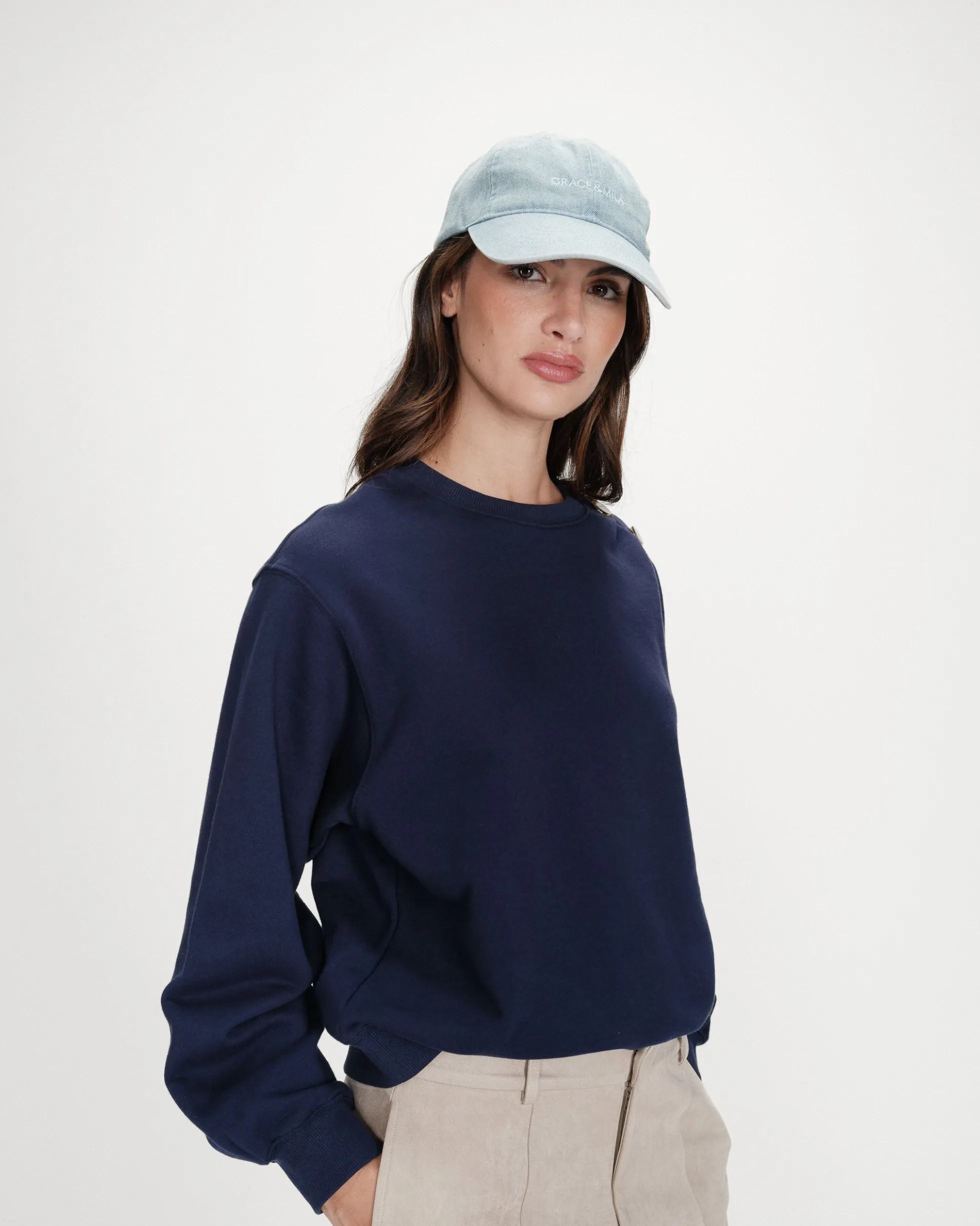 Casquette en coton réglable brodée devant skyblue Slimane