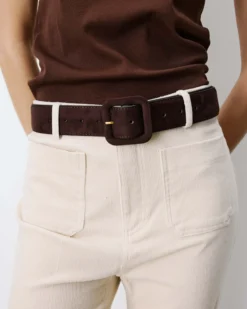 Ceinture en suédine boucle carrée assortie chocolat Alvaro