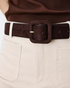 Ceinture en suédine boucle carrée assortie chocolat Alvaro