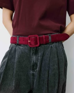 Ceinture en suédine boucle carrée assortie cherry Alvaro