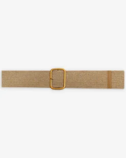 Ceinture tissée boucle carrée dorée sable Popcorn