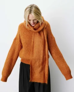 Écharpe tricotée en alpaga et laine mélangée camel Aglae