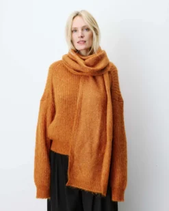 Écharpe tricotée en alpaga et laine mélangée camel Aglae
