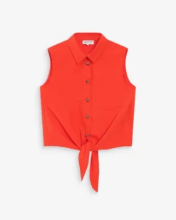 Chemise cintrée en coton à nouer devant sanguine Vero