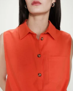 Chemise cintrée en coton à nouer devant sanguine Vero