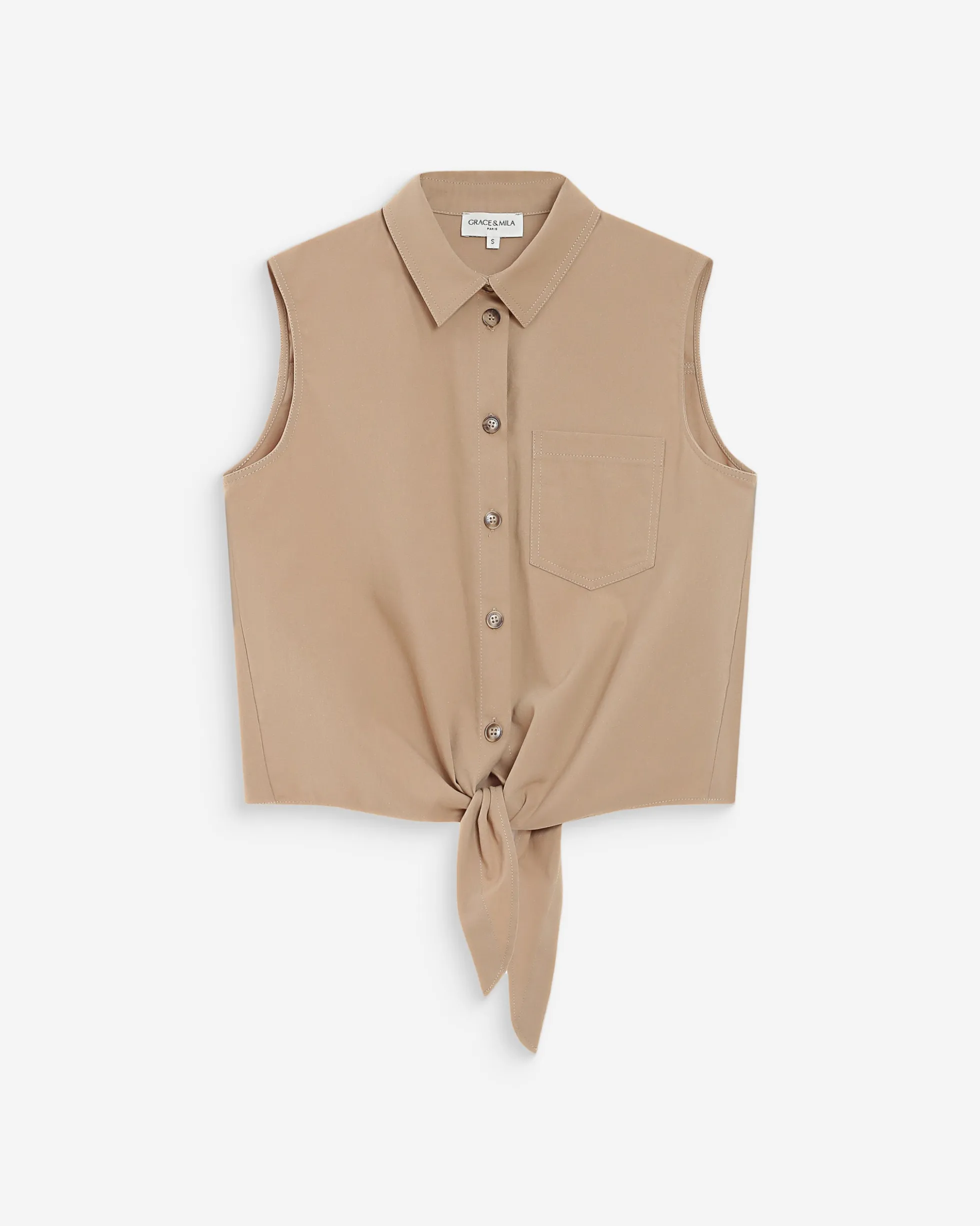 Chemise cintrée en coton à nouer devant sable Vero