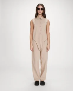 Chemise cintrée en coton à nouer devant sable Vero