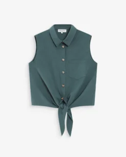Chemise cintrée en coton à nouer devant emeraude Vero