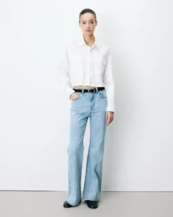 Chemise courte oversize en coton ivoire Azelle