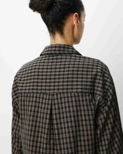 Chemise courte oversize en coton à carreaux noir Azelle