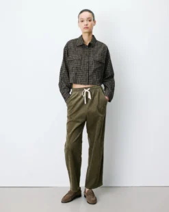 Chemise courte oversize en coton à carreaux noir Azelle