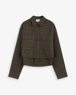 Chemise courte oversize en coton à carreaux noir Azelle