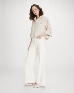 Chemise courte à rayures manches 3/4 sable Voice
