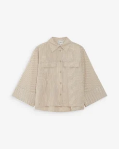 Chemise courte à rayures manches 3/4 sable Voice
