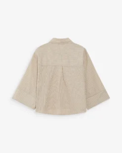 Chemise courte à rayures manches 3/4 sable Voice