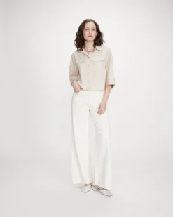 Chemise courte à rayures manches 3/4 sable Voice