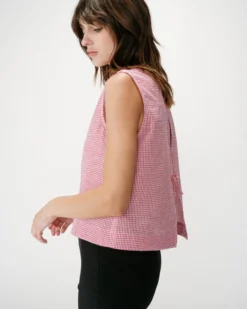 Chemise en coton vichy sans manches rouge Windell