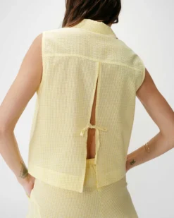 Chemise en coton vichy sans manches jaune Windell
