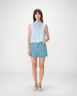 Chemise en coton vichy sans manches ciel Windell