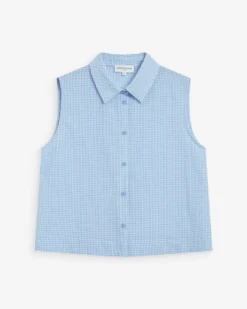 Chemise en coton vichy sans manches ciel Windell