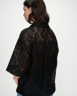 Chemise en dentelle transparente manches 3/4 noir Vendel