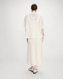Chemise en dentelle transparente manches 3/4 ecru Vendel