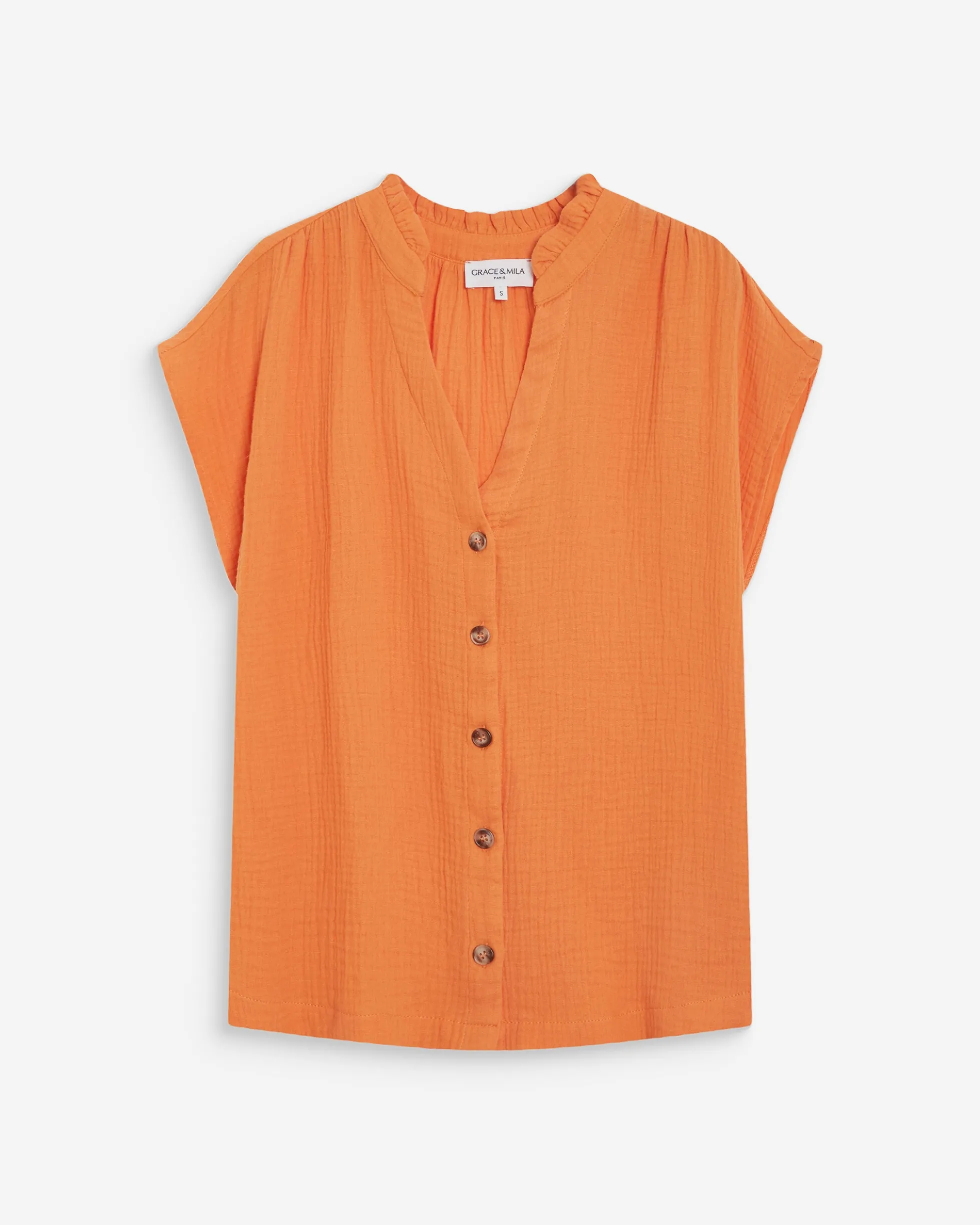 Chemise en gaze de coton manches courtes orange Wesra