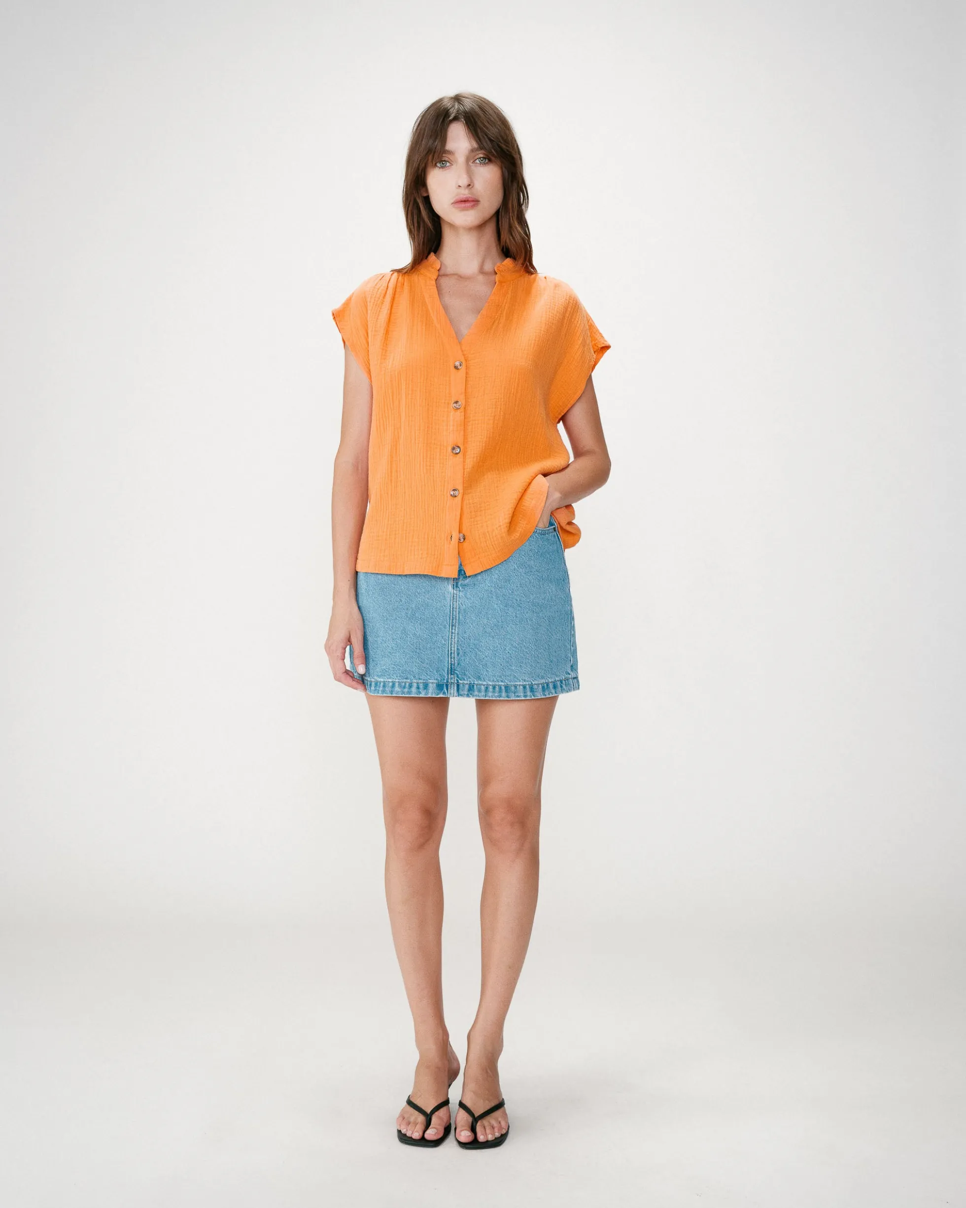 Chemise en gaze de coton manches courtes orange Wesra