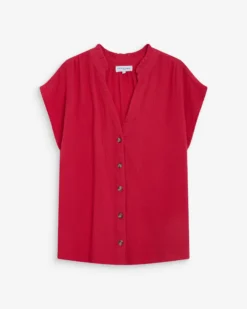 Chemise en gaze de coton manches courtes fuchsia Wesra