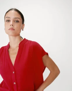 Chemise en gaze de coton manches courtes fuchsia Wesra