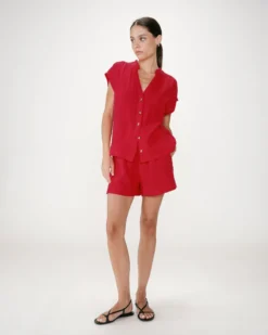 Chemise en gaze de coton manches courtes fuchsia Wesra