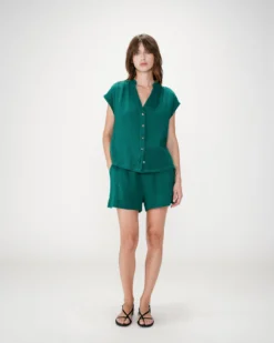 Chemise en gaze de coton manches courtes emeraude Wesra