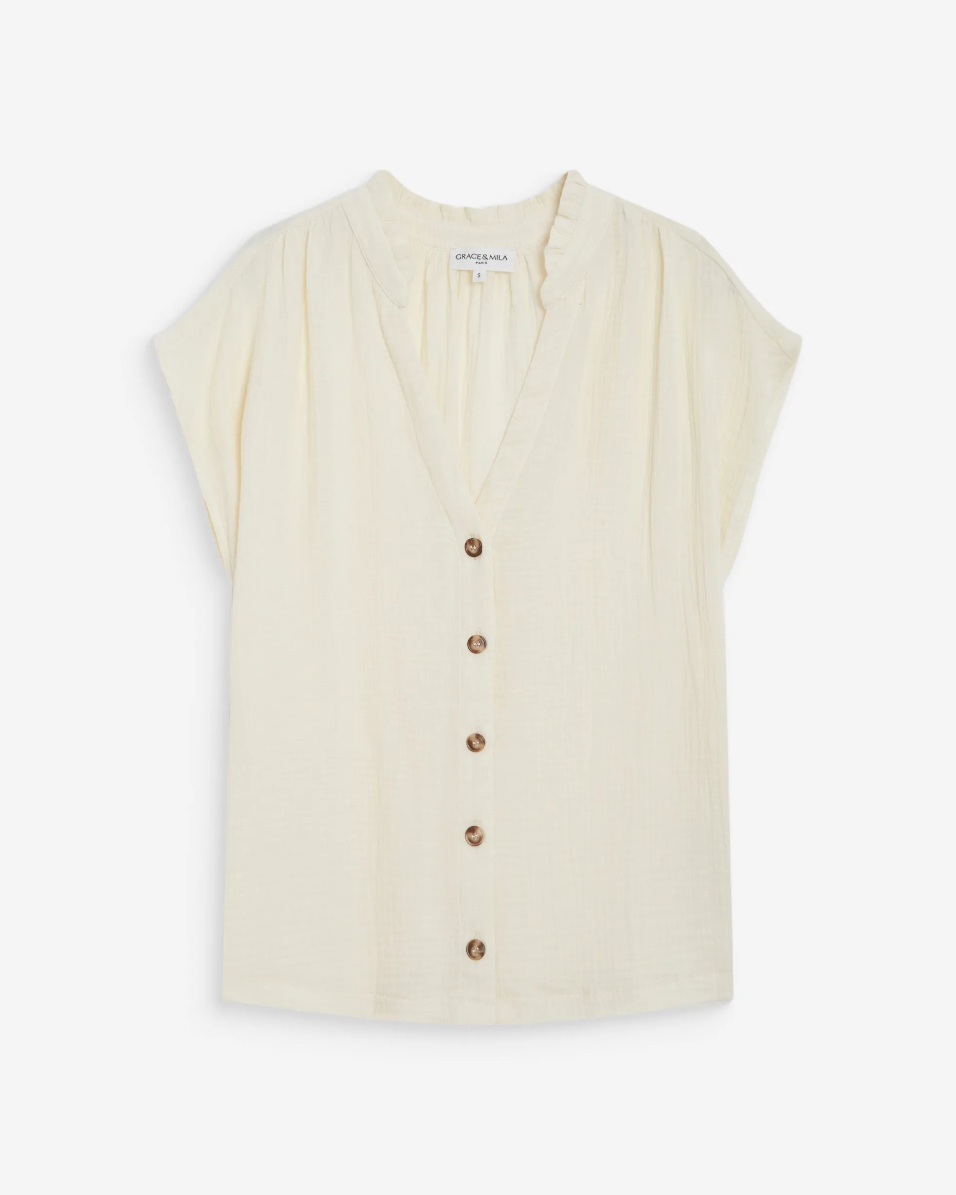 Chemise en gaze de coton manches courtes ecru Wesra