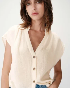 Chemise en gaze de coton manches courtes ecru Wesra