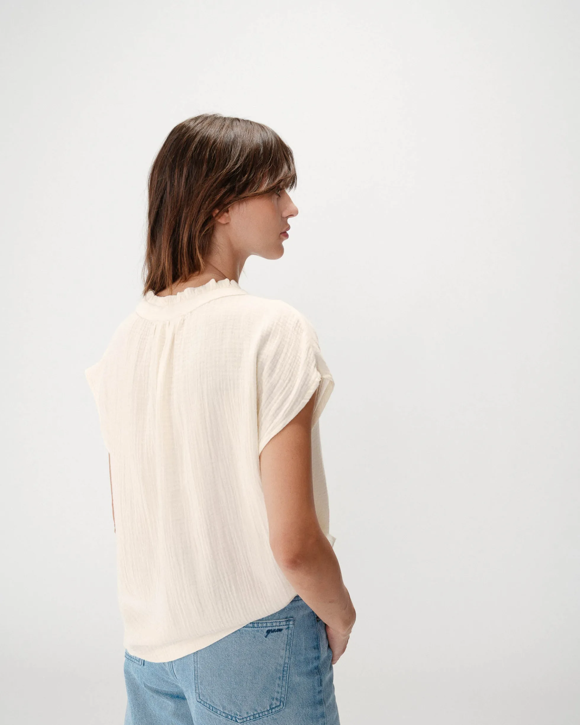 Chemise en gaze de coton manches courtes ecru Wesra