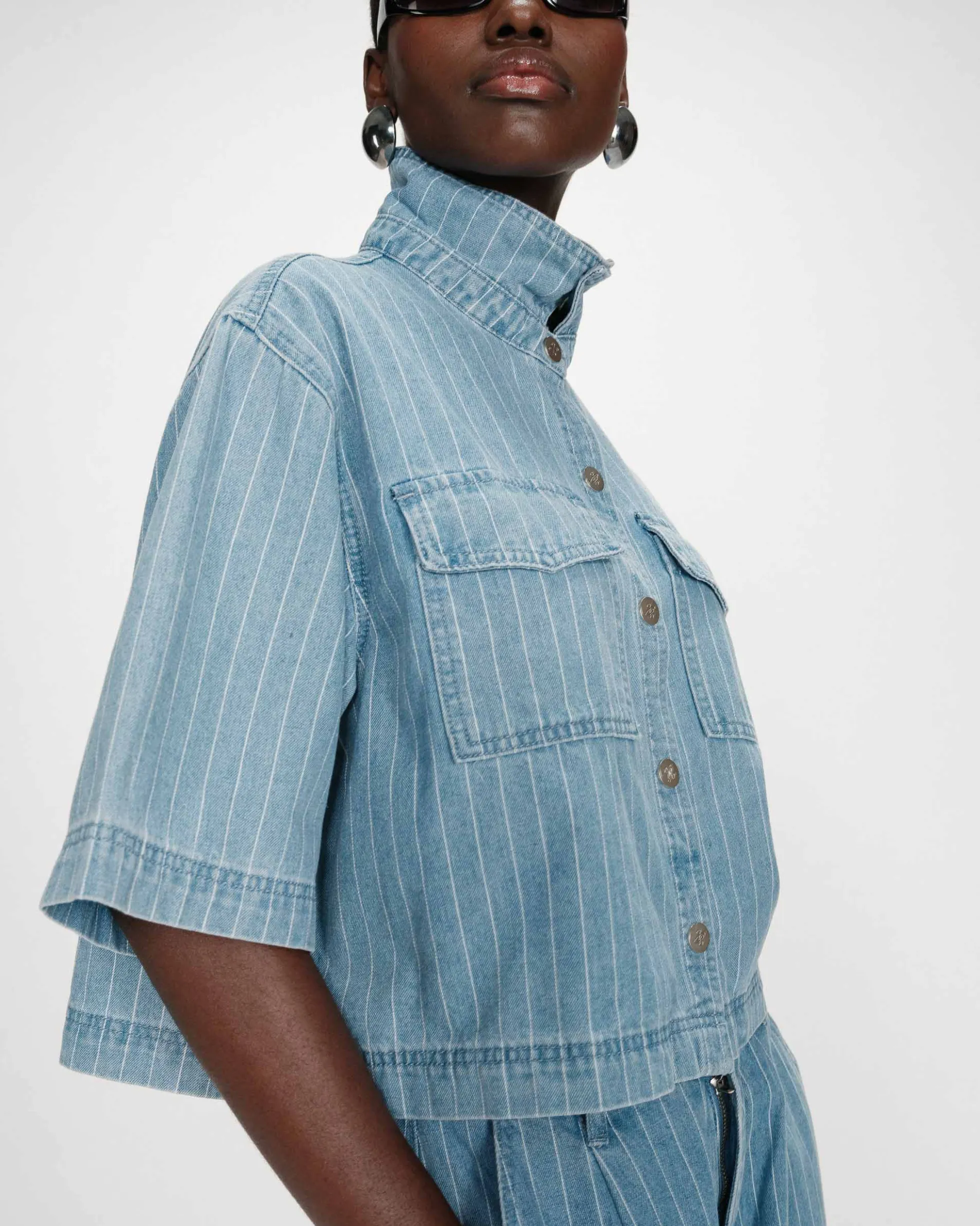 Chemise en jean courte oversize stripedblue Vita