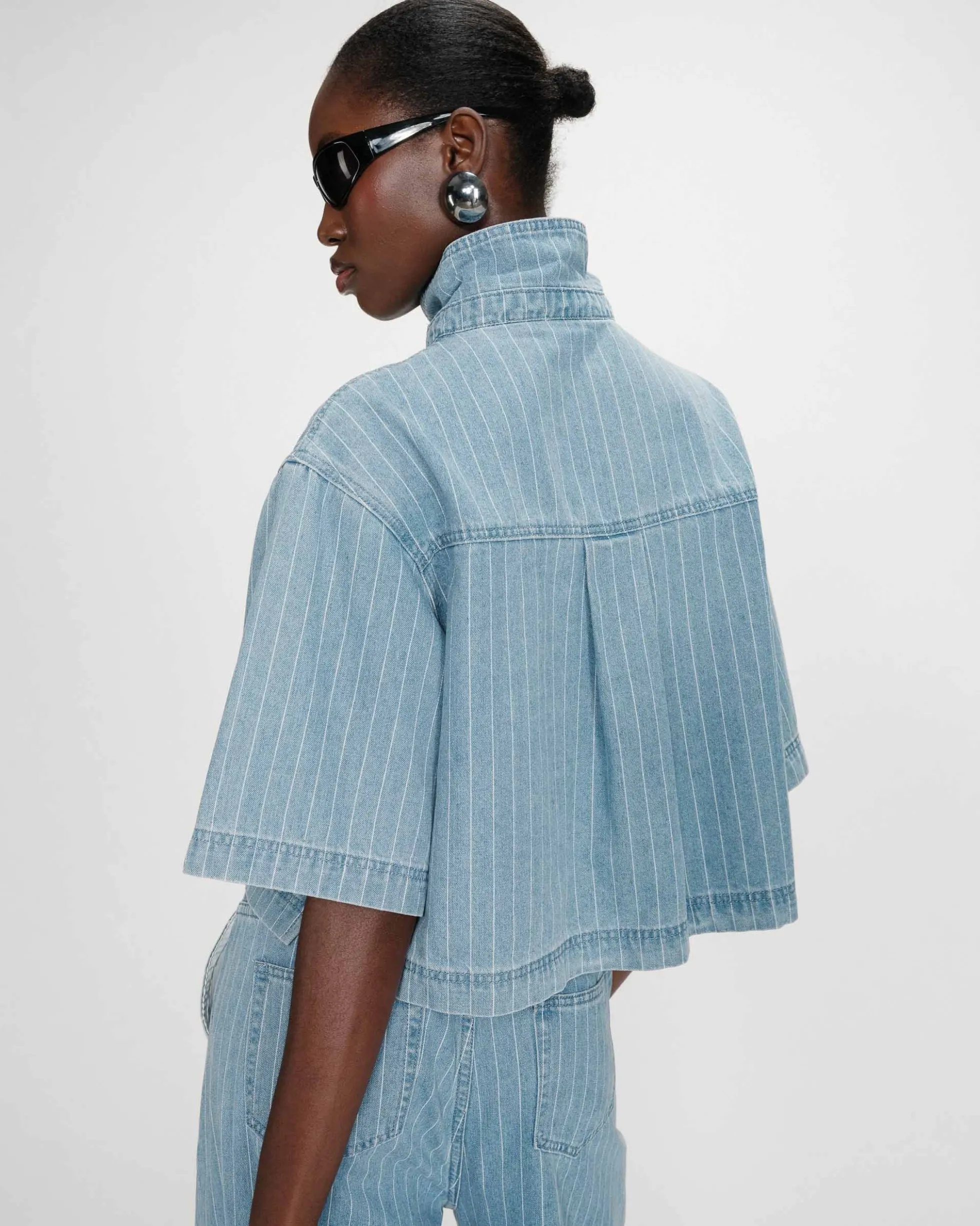 Chemise en jean courte oversize stripedblue Vita