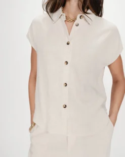 Chemise en lin fluide manches courtes sable Perez