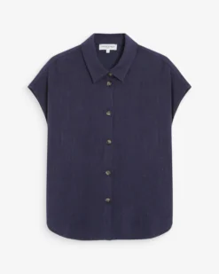 Chemise en lin fluide manches courtes marine Perez
