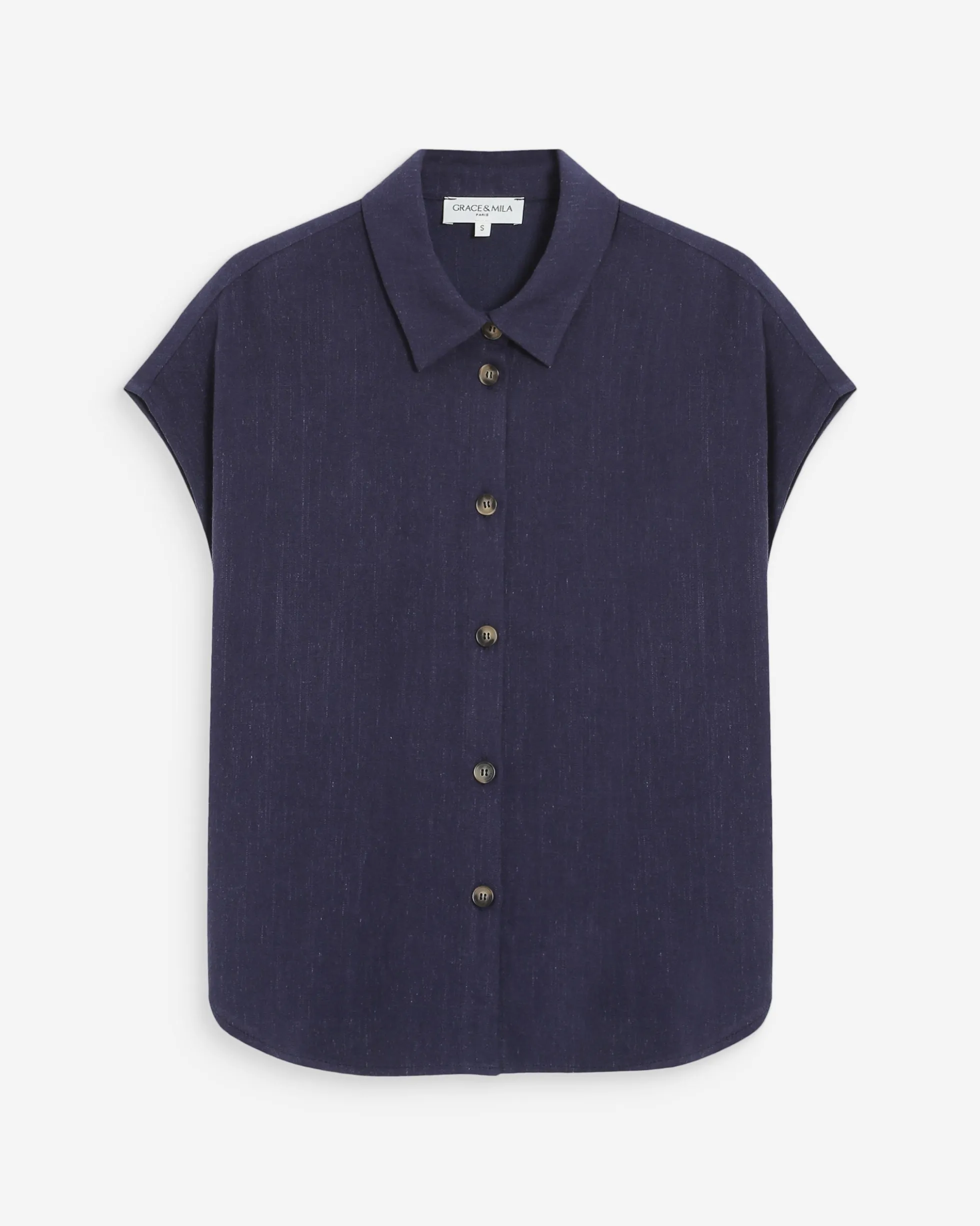 Chemise en lin fluide manches courtes marine Perez