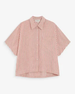 Chemise large à rayures manches courtes corail Vercia