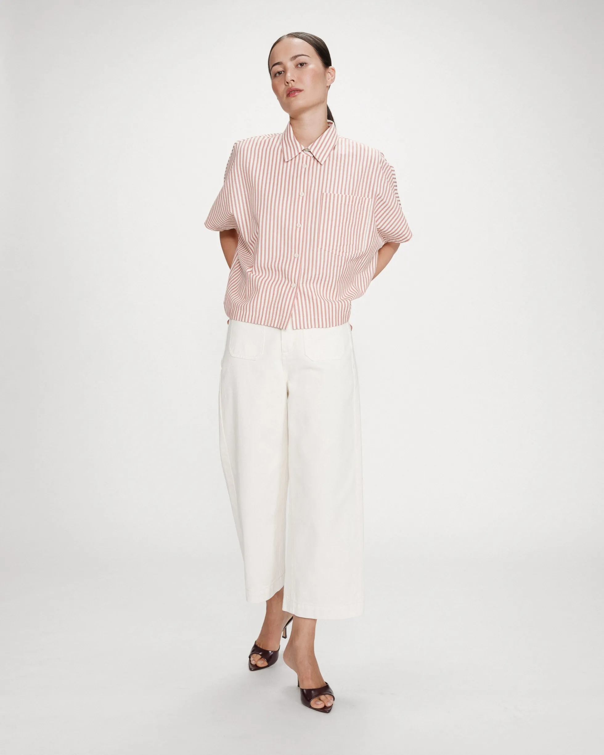 Chemise large à rayures manches courtes corail Vercia