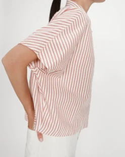Chemise large à rayures manches courtes corail Vercia