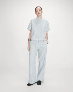 Chemise large à rayures manches courtes bleuet Vercia