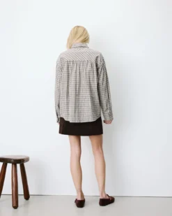 Chemise oversize col cavalier à carreaux sable Ayla