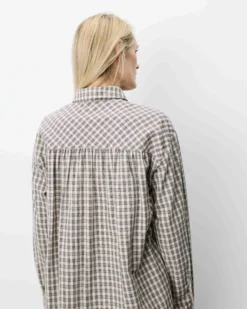 Chemise oversize col cavalier à carreaux sable Ayla