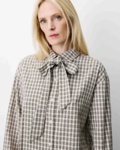 Chemise oversize col cavalier à carreaux sable Ayla