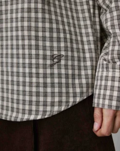 Chemise oversize col cavalier à carreaux sable Ayla