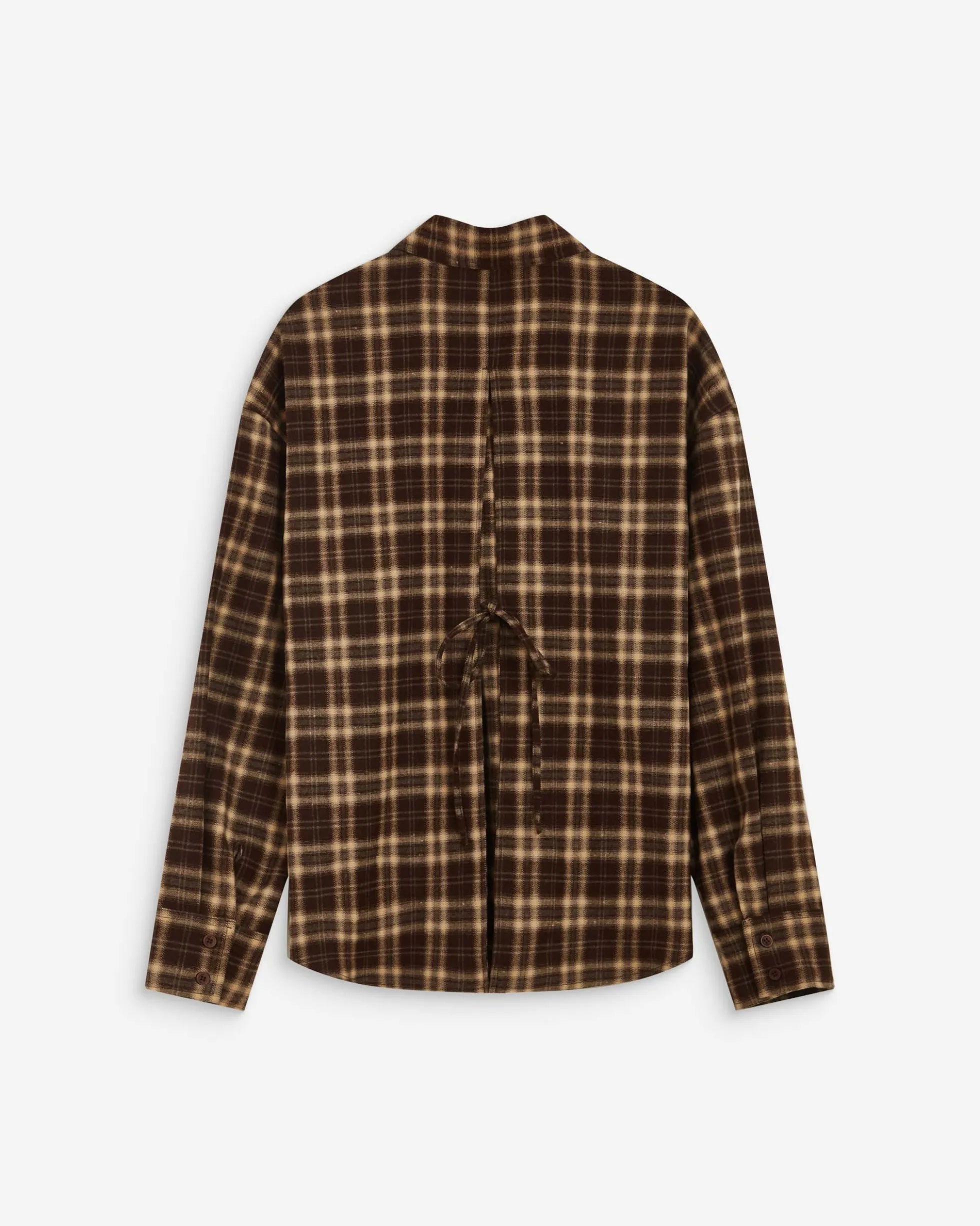 Chemise oversize dos à nouer à carreaux chocolat Arlette